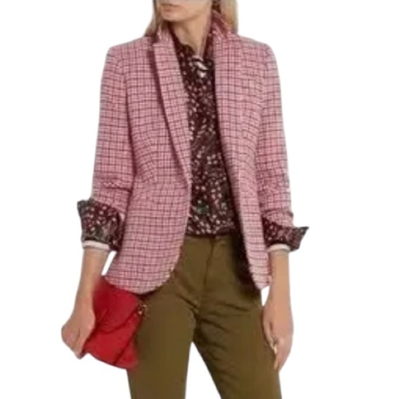 J. Crew Jackets & Blazers - J Crew Campbell Pink Brown Houndstooth Wool Blazer Prep School Academia …